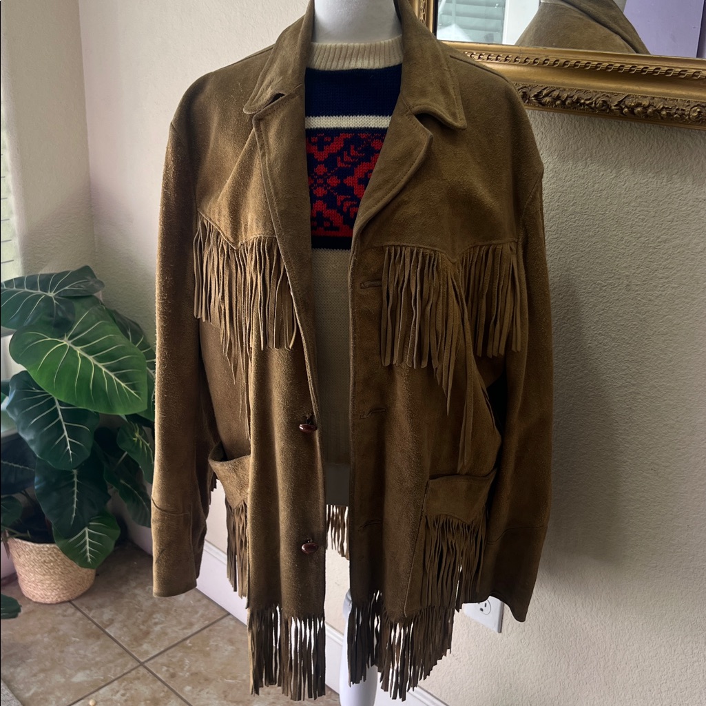 70s Vintage Men's Tan Suede Fringe Jacket